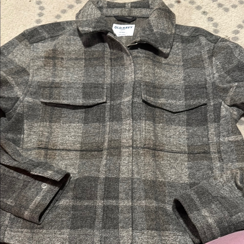 Old Navy Charcoal Plaid Utility Jacket